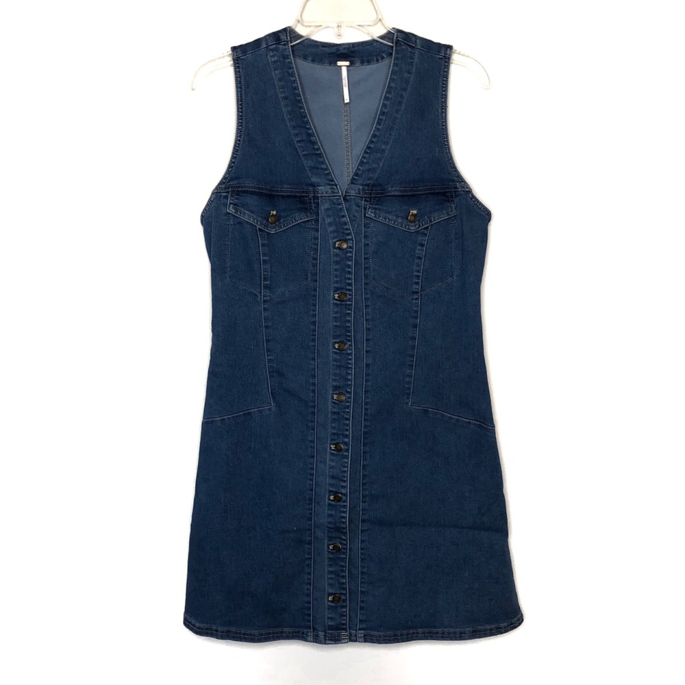 Free People Wandering Star Denim Mini Dress 12 - Picture 6 of 13
